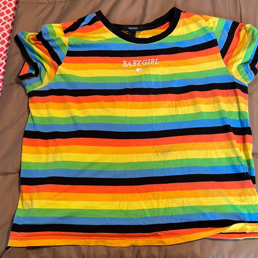 Rainbow striped short sleeve tee shirt